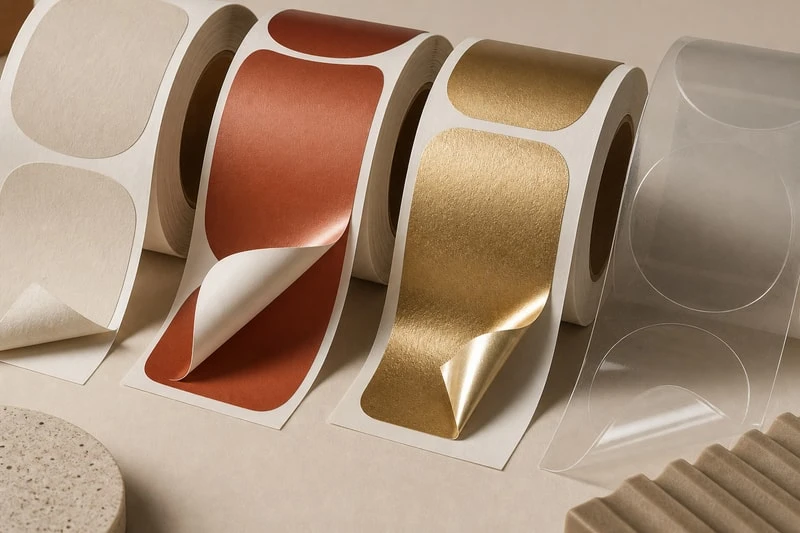 Matériaux pour étiquettes en papier, transparents et métallisés en rouleaux