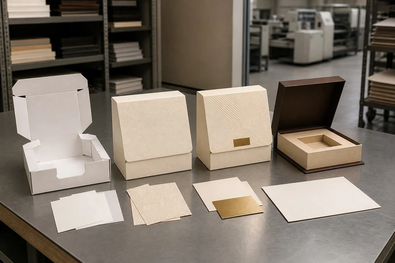 Un prototype de boîte sur mesure à côté d’un échantillon imprimé finalisé