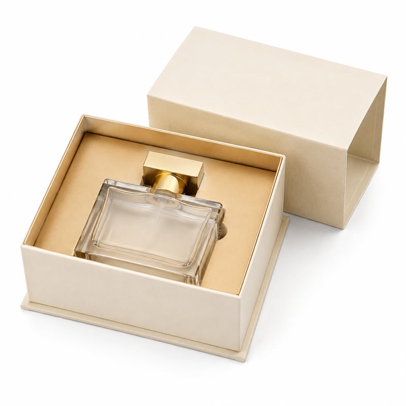 Boîte à couvercle et fond pour flacon de parfum